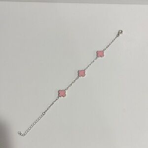 Silver-Tone Bracelet with Pink Clover Accents